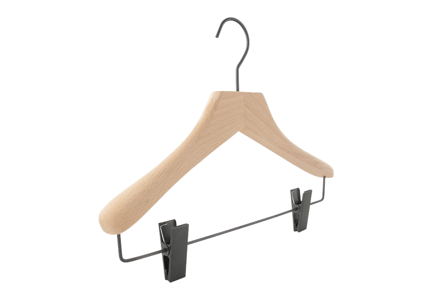 Cintre en bois avec pinces pour jupes et pantalon (CPBM) - Le Cintre  Francais